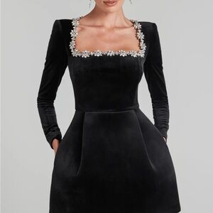 NADINE MERABI Kimberly Black Velvet Dress